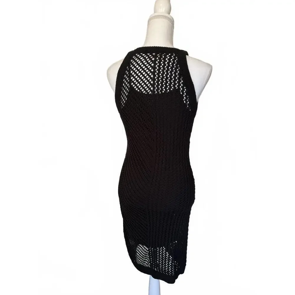 NWT Spiritual Gangster Black Crochet Knit Sleeveless Midi Dress, Medium